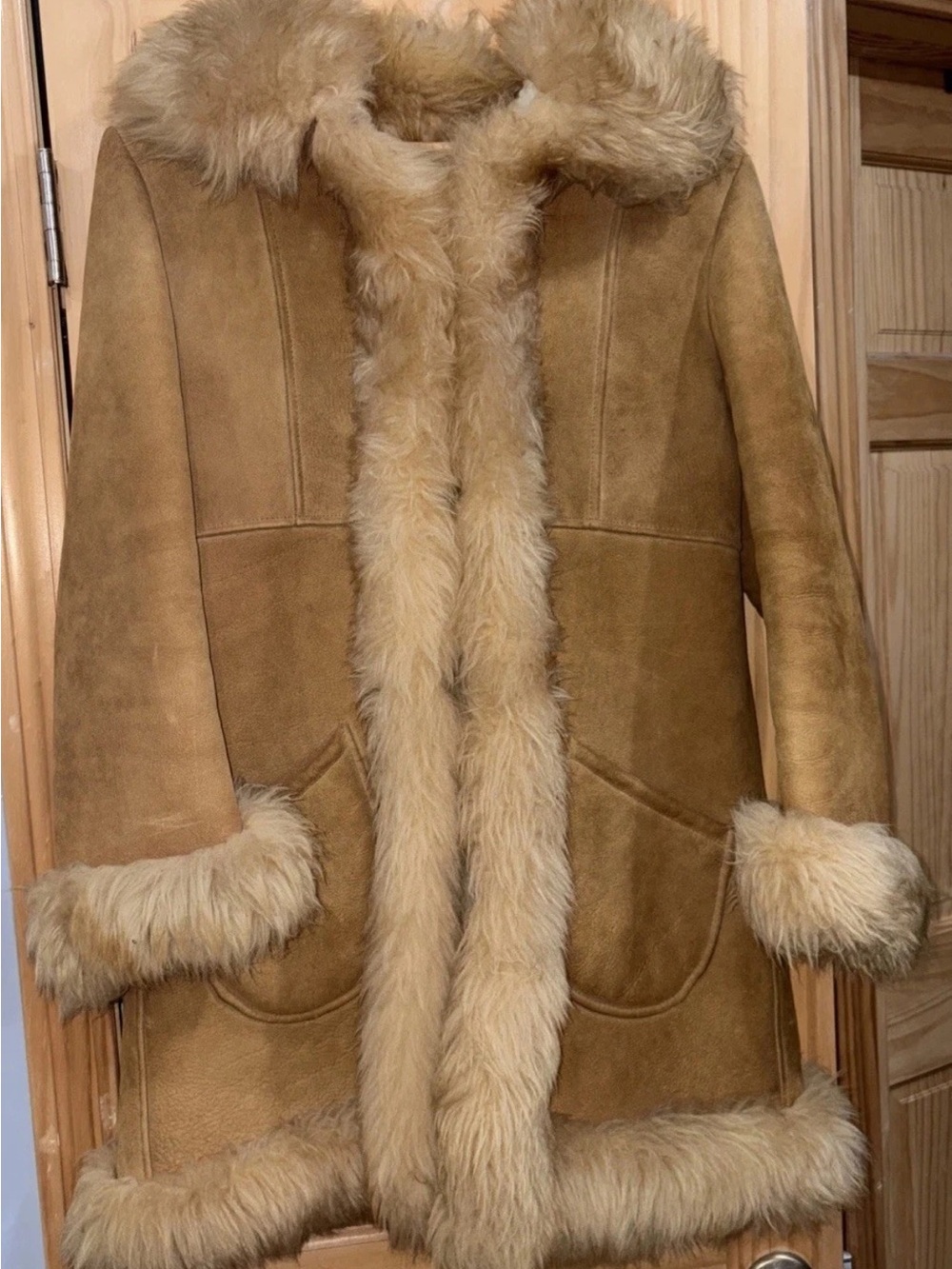 Vintage Ardney Suede Lamb Coat Brown Genuine Shearling Fur Trim Women Size Mediu